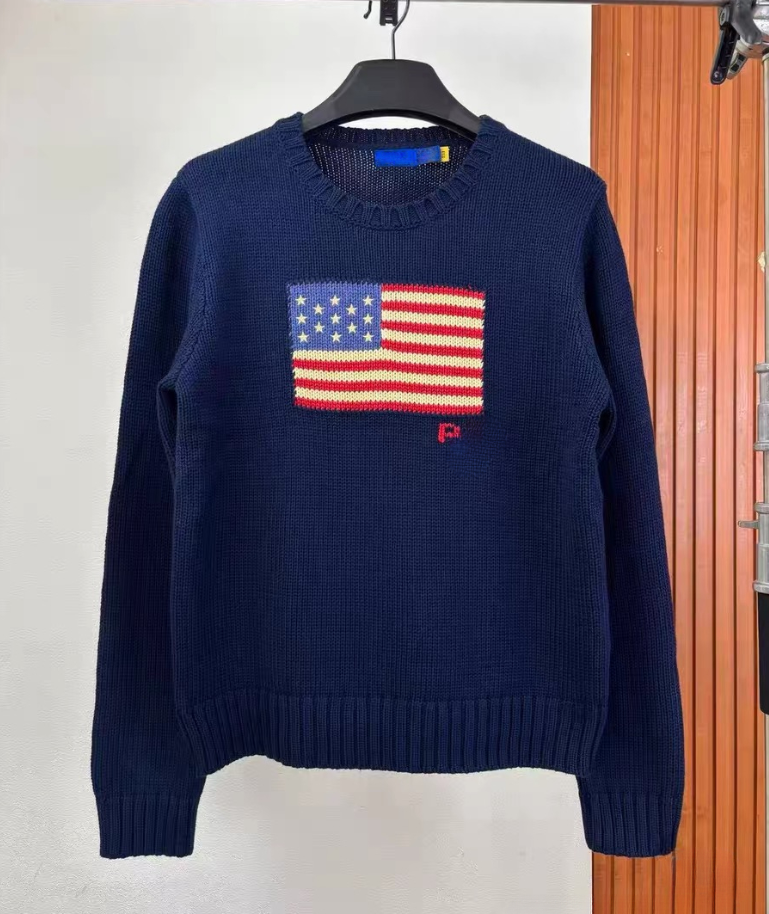 Polo Men Sweater Designer Women Embroidered Jumpers American Flag knitted Sweaters Retro Pullover Crew Neck Couple Knit Daily Commute Jacquard Soft