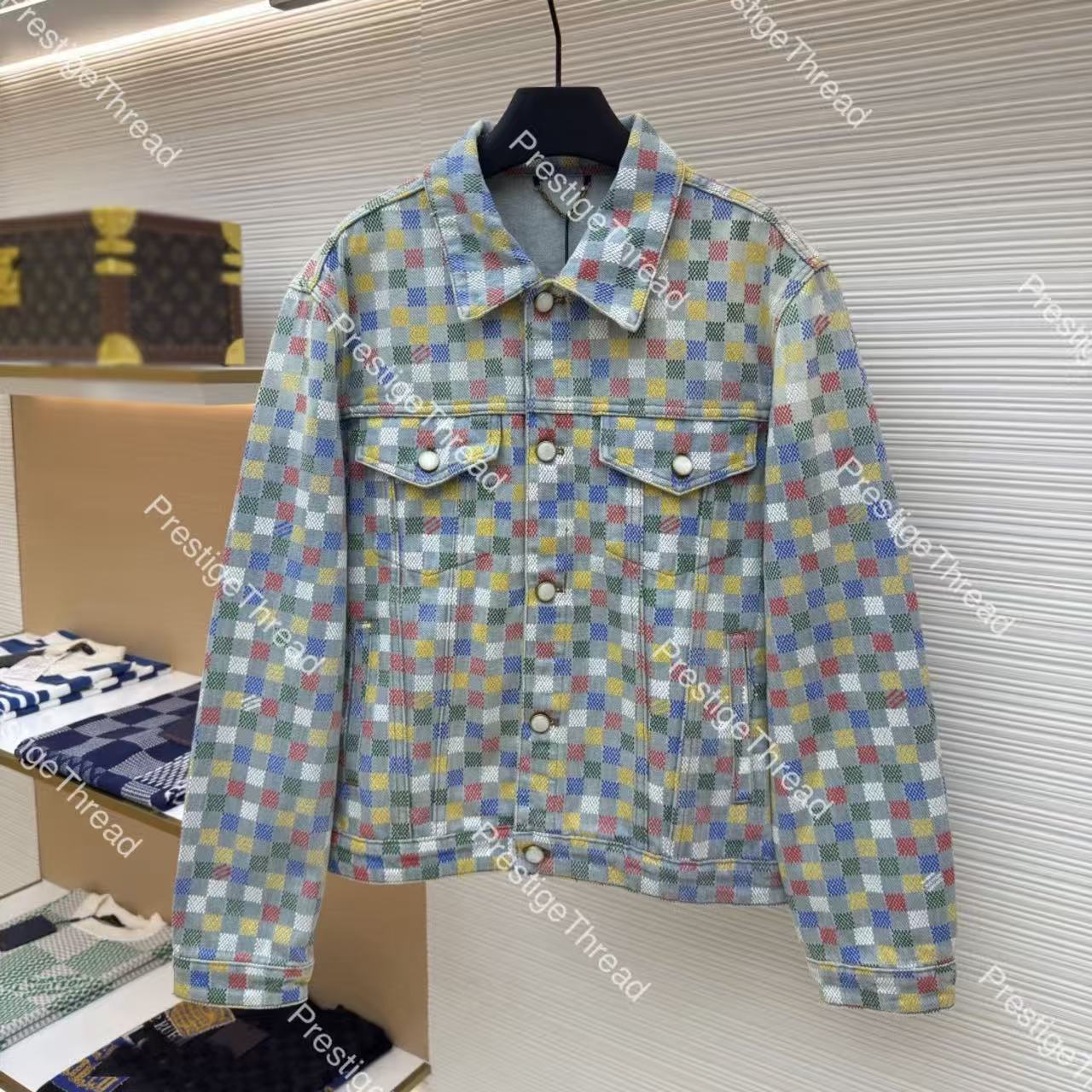 High-Quality Designer Men's Jackets Printed Mosaic Denim Jacket Street Style Fashion