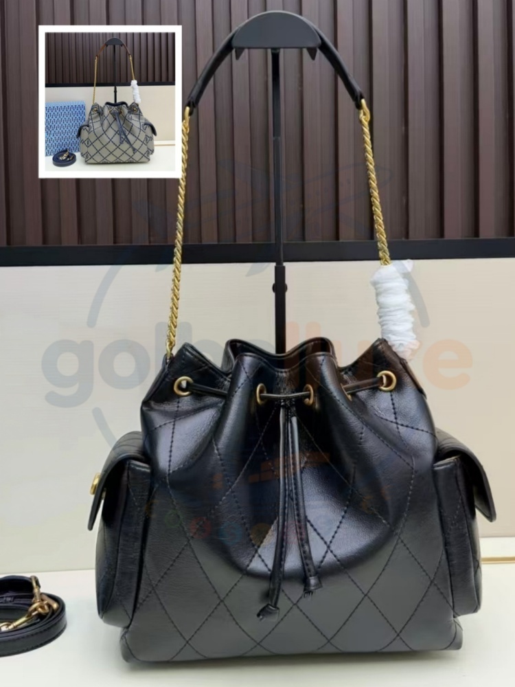 Designer Bucket Bag Genuine Leather Drawstring Shoulder Handbag Quilted Chain Crossbody Bag For Women Daily Commute Party Travel Shopping Multiple C