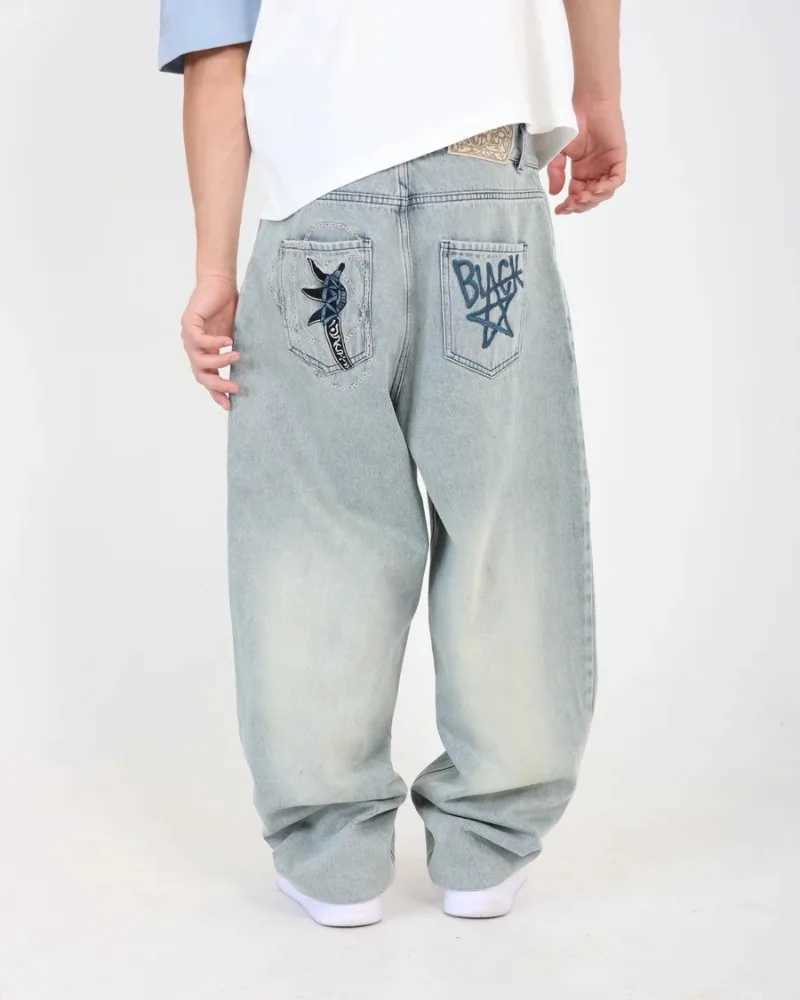 Light Blue Baggy Jeans Wide Leg Washed Denim Pants Embroidered Streetwear Unisex Y2K Loose Fit Vintage Casual Hip Hop Trousers Q260930