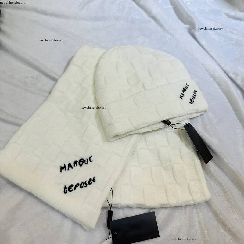Ensemble de chapeaux et écharpes tricotés pour hommes et femmes, châle chaud en mélange de laine, avec lettres à la mode, 4 couleurs, hiver 25ss