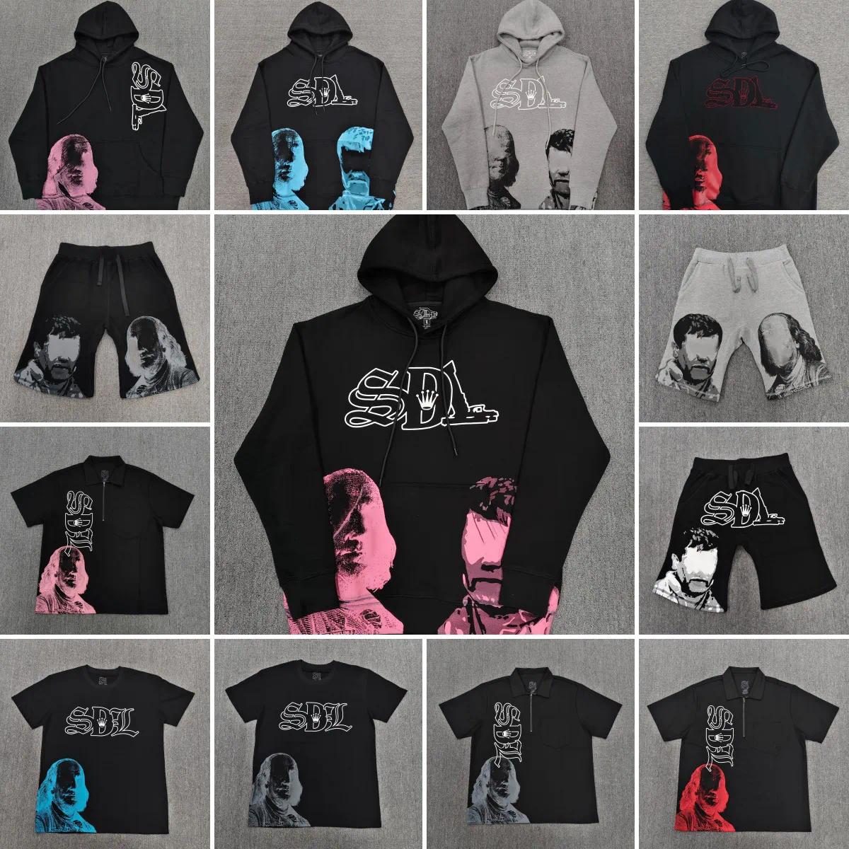 SDL Designer Hoodies TRENDING Sdl Blue Strips Black Senior Cotton Hoodie Cotton Streetsweater Hip-hop shorts Retro Street Rock Style SDL shirts sets