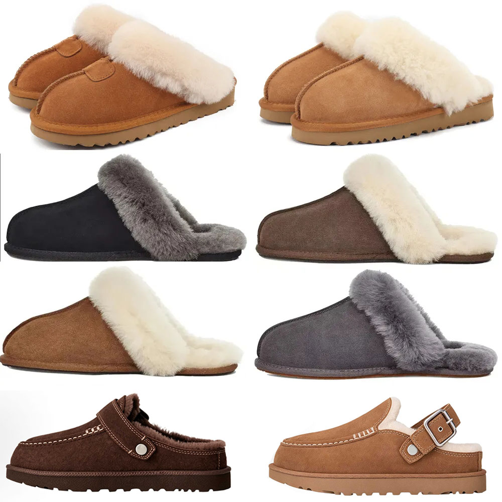 Designer scuffette ii Evelina Slippers Chestnut Fur Furry Slides Shearling Mules Women Platform boots Slip-on fluffy Slipper Suede Upper Comfort