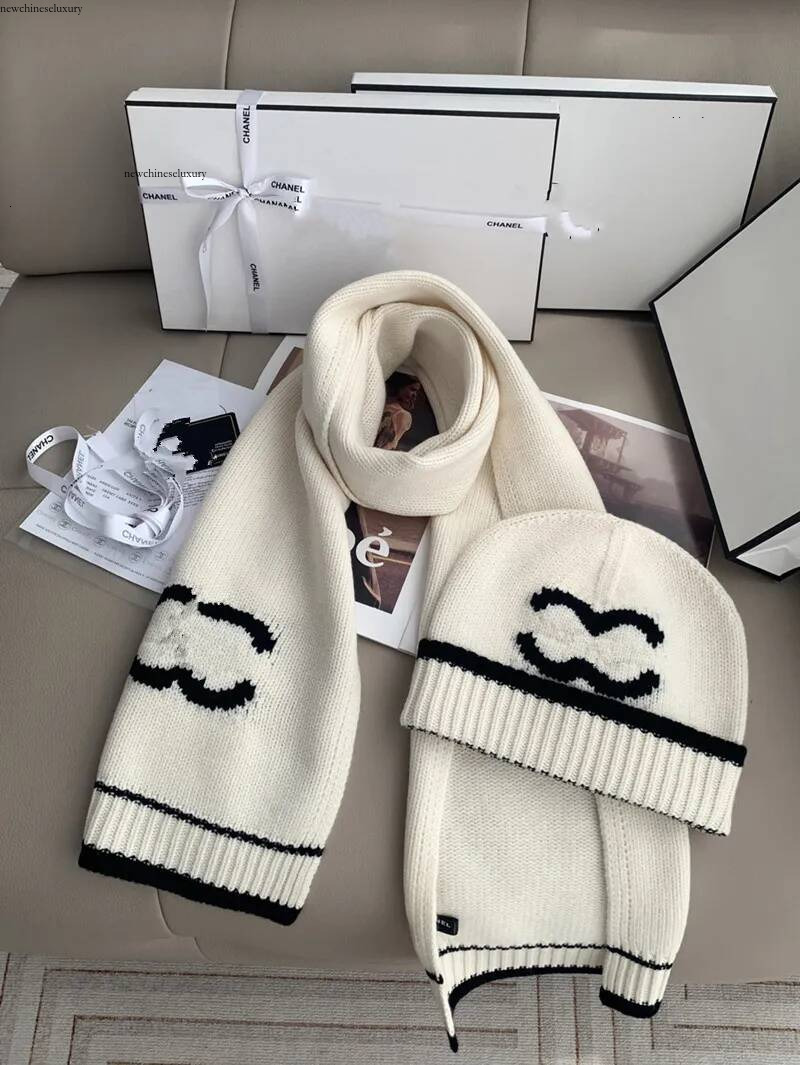 Ensembles d'écharpes en laine de créateur de qualité supérieure, nouvelle collection d'hiver deux pièces, chapeau en tricot d'extérieur, écharpe