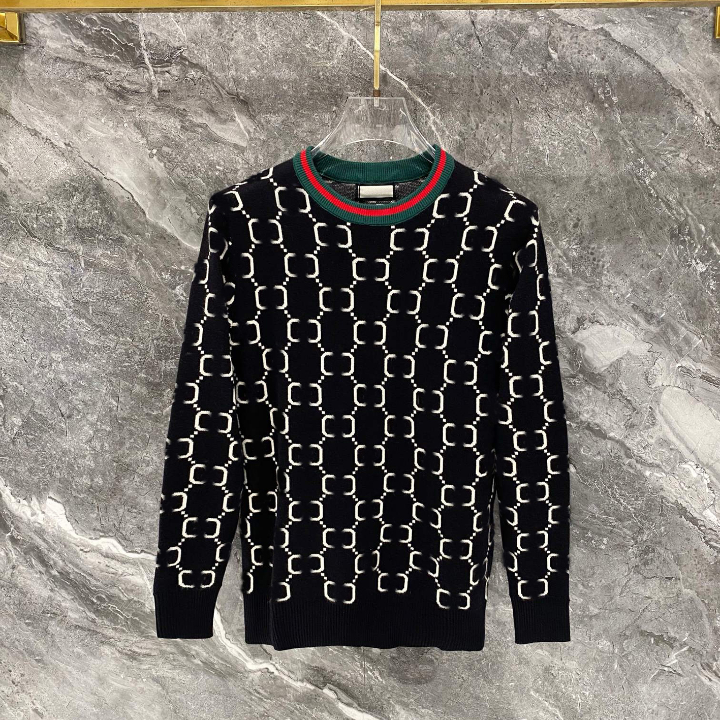 Designer brand clothing, high-quality men's sweaters, high-density knitted versatile sweaters, full width jacquard round neck knitted sweaters