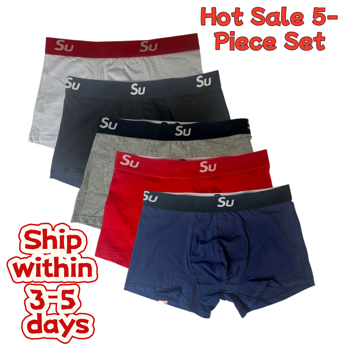5 piece Set Men's Underwear Designer Style Men's Cotton Mid rise Loose fitting Breathable Plus size Sports Shorts Men's And Women