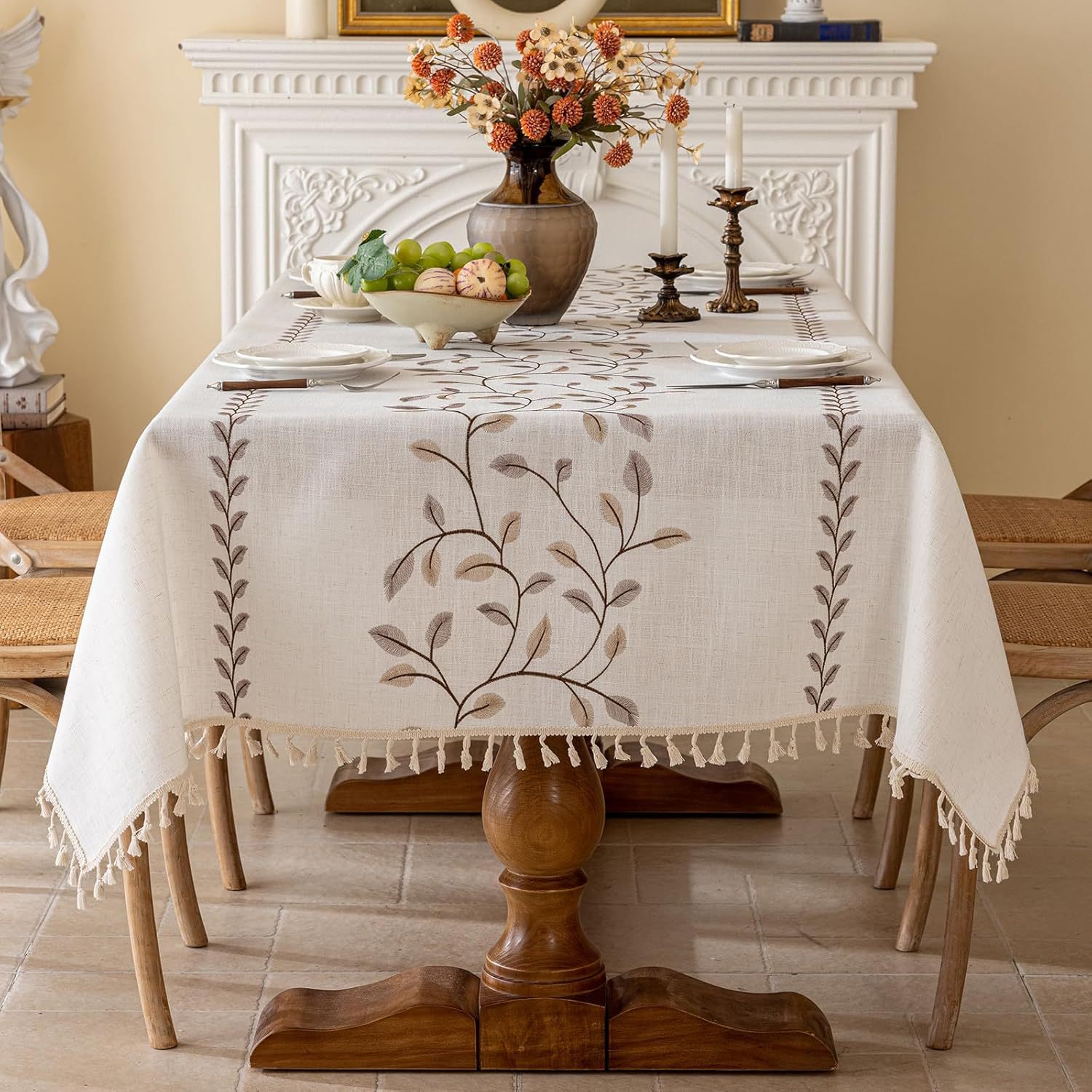 YL-39280 Custom Rectangular Embroidered Cotton Linen Tablecloth Vintage American Style Waterproof Oil Proof and Heat Resistant