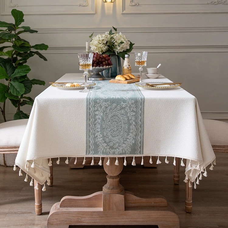 YL-39279 Custom Rectangular Embroidered Cotton Linen Tablecloth Vintage American Style Waterproof Oil Proof and Heat Resistant