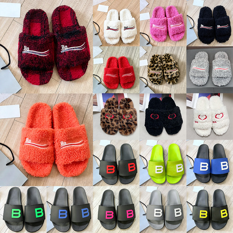 designer fur paris slides slippers sandals luxury furry clogs heels sliders flip flop men women black white grey pink furs sandal beach pool slipper