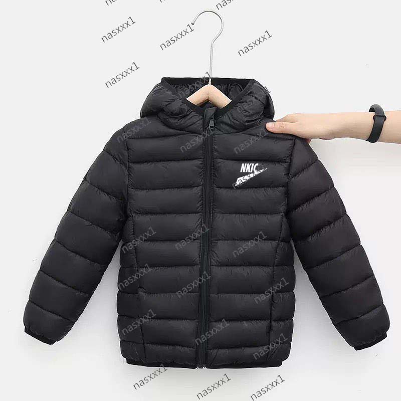Veste en duvet noire légère pour enfants, manteau chaud à capuche pour adolescents, vestes à fermeture éclair pour garçons et filles, vêtements d