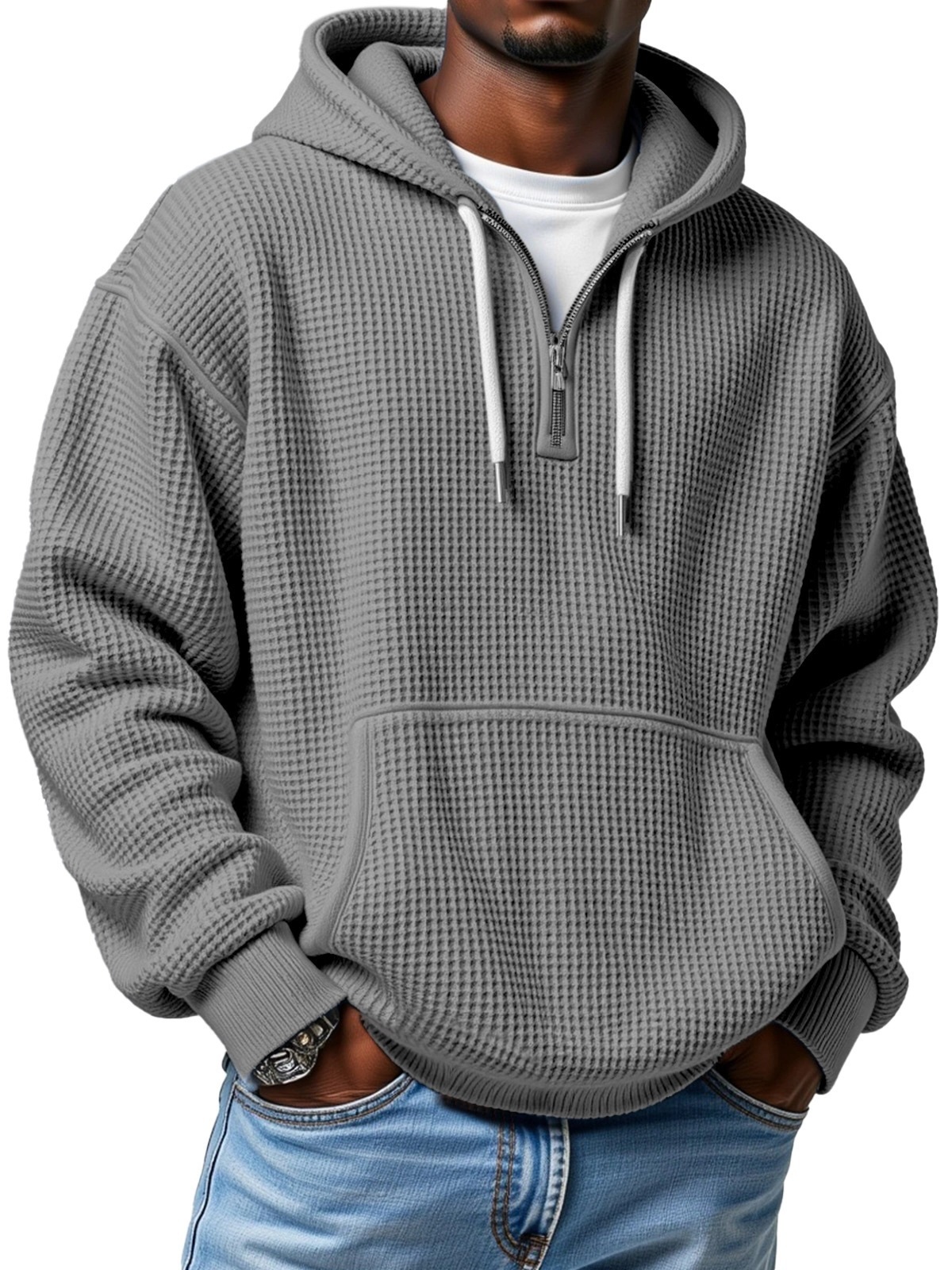 2025 Autumn Winter New Amazon Independent Station Fashion Sports Trendy Brand Men's Top Waffle Hooded Sweatshirt f06a
