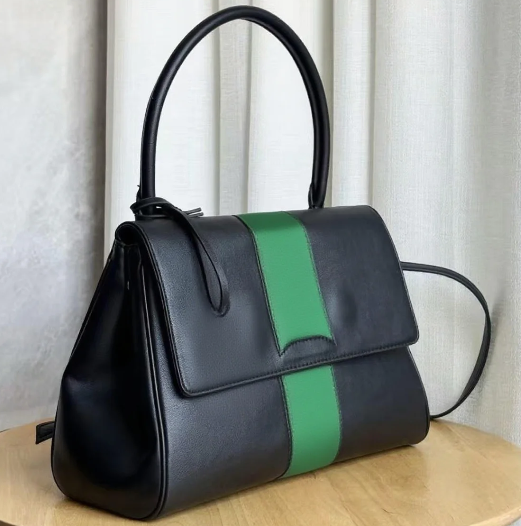 luxury designer tote paparazzo handbag women men business briefcase large capacity shoulder crossbody bag classic red green striped leather vintage