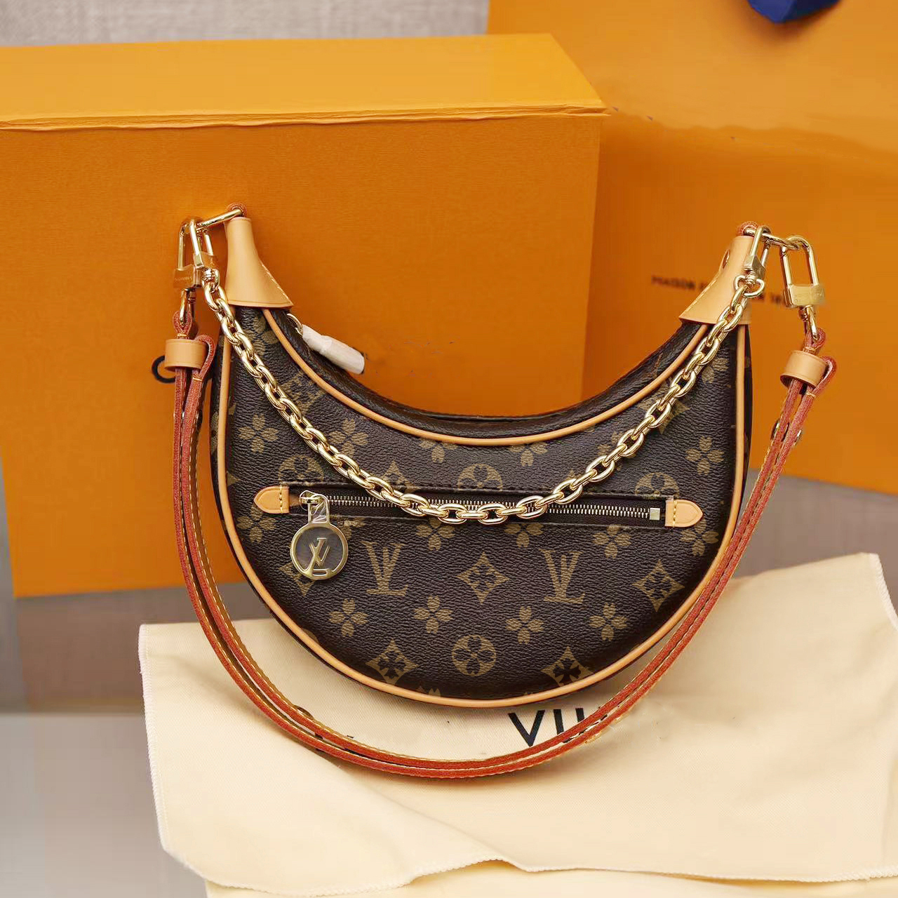 Top Designer bag crossbody metal chain women handbags brown tote wallet fashion brand shoulder bag high quality Crescent half moon Underarm bags