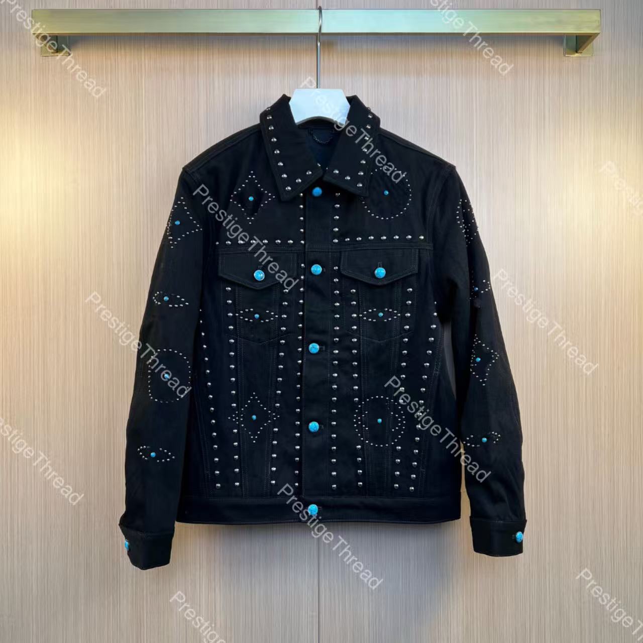High-Quality Designer Men's Jackets Turquoise Studded Denim Jacket Street Fashion