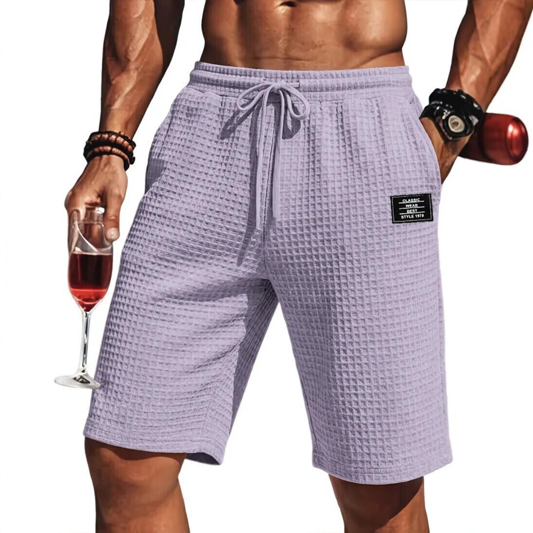European And American Cross-Border Men's Independent Brand Summer Waffle Casual Loose-Fitting Sports Beach Shorts, New Trendy Style 8720