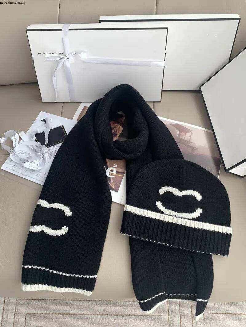 Designer style knitted scarf hat two piece set for autumn winter; features thick soft jacquard knit; unisex; windproof and warm accessory 1111