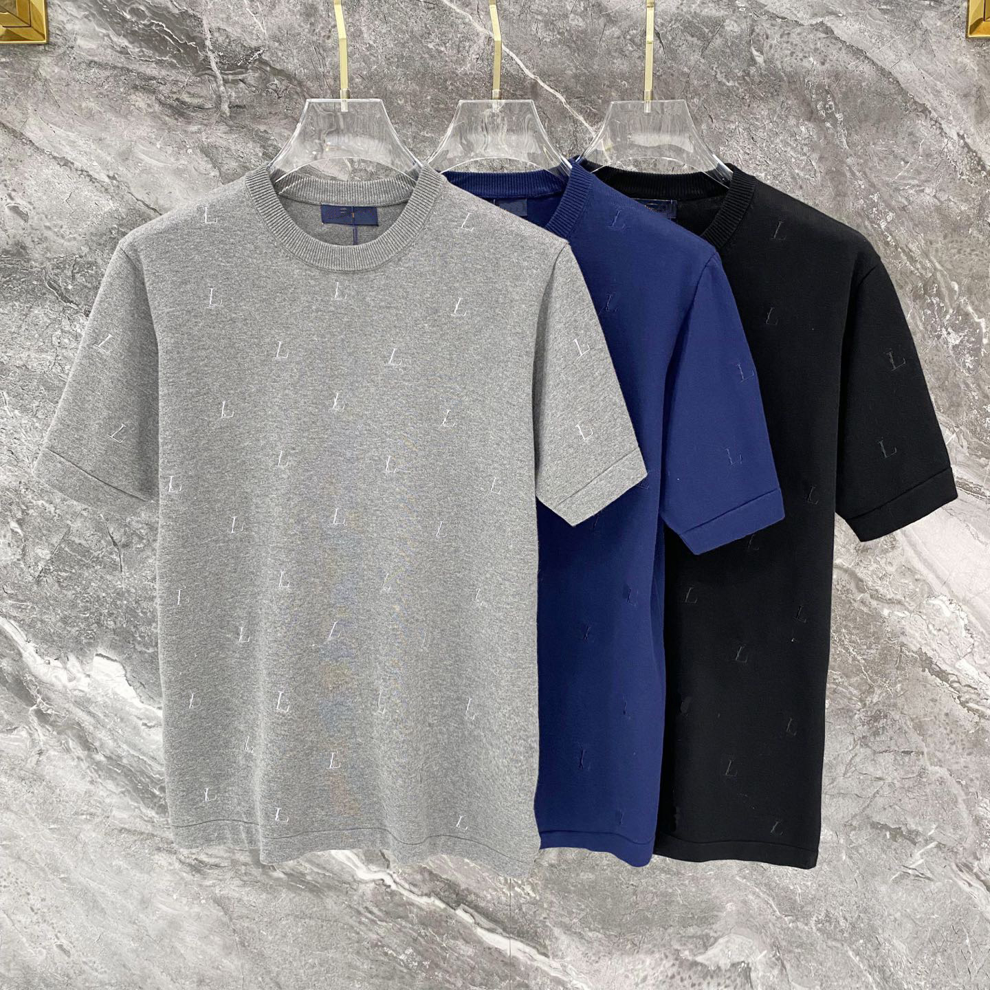 Vêtements de marque de créateurs, T-shirts et polos pour hommes de haute qualité, T-shirts pour hommes avec col rond en maille jacquard gaufré, T