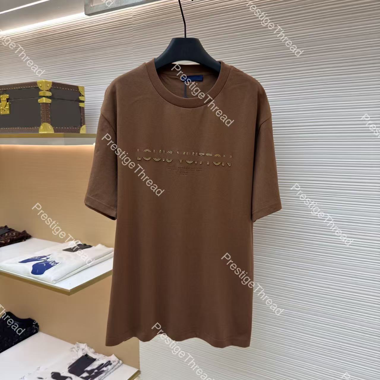 26 New Felt Brown Patch Round Neck Short Sleeve Designer Men's T-Shirt with Letter Logo Print