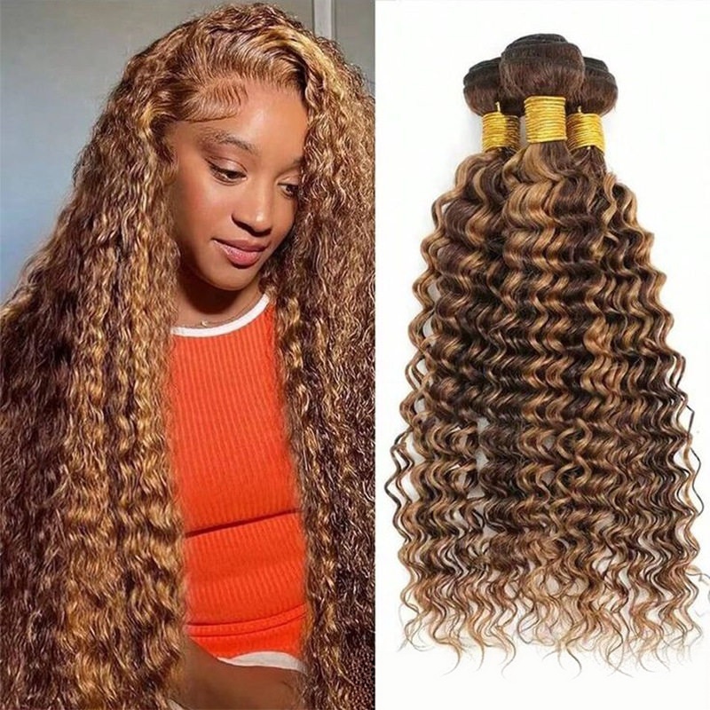 Paquets bouclés de cheveux humains de la couleur P4/27 de piano de cheveux de la vague 100% de corps pour des femmes