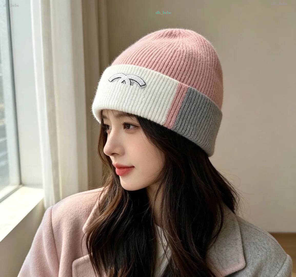 designer beanie for women hat winter wool knitted color blocking fine line letters classic hats warm casual simple styles