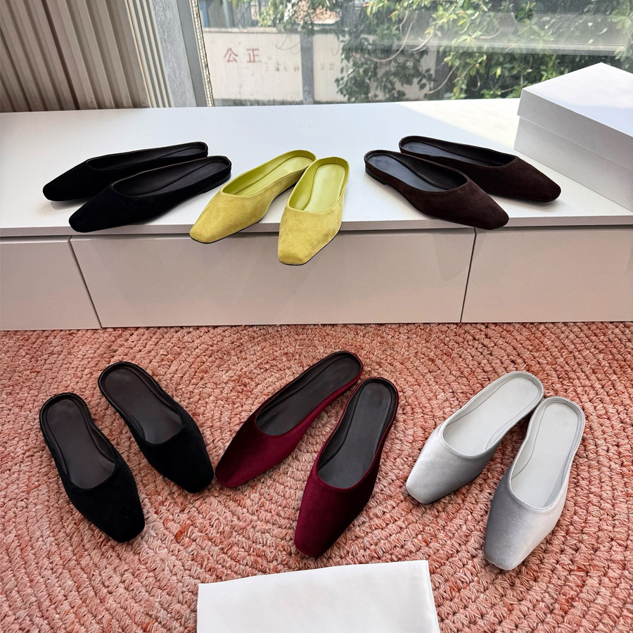 Top quality Minimalism Classic real leather mules Flat slipper slides sandal womens Beach Flat shoes Luxury designer slides for womens Vacation shoe