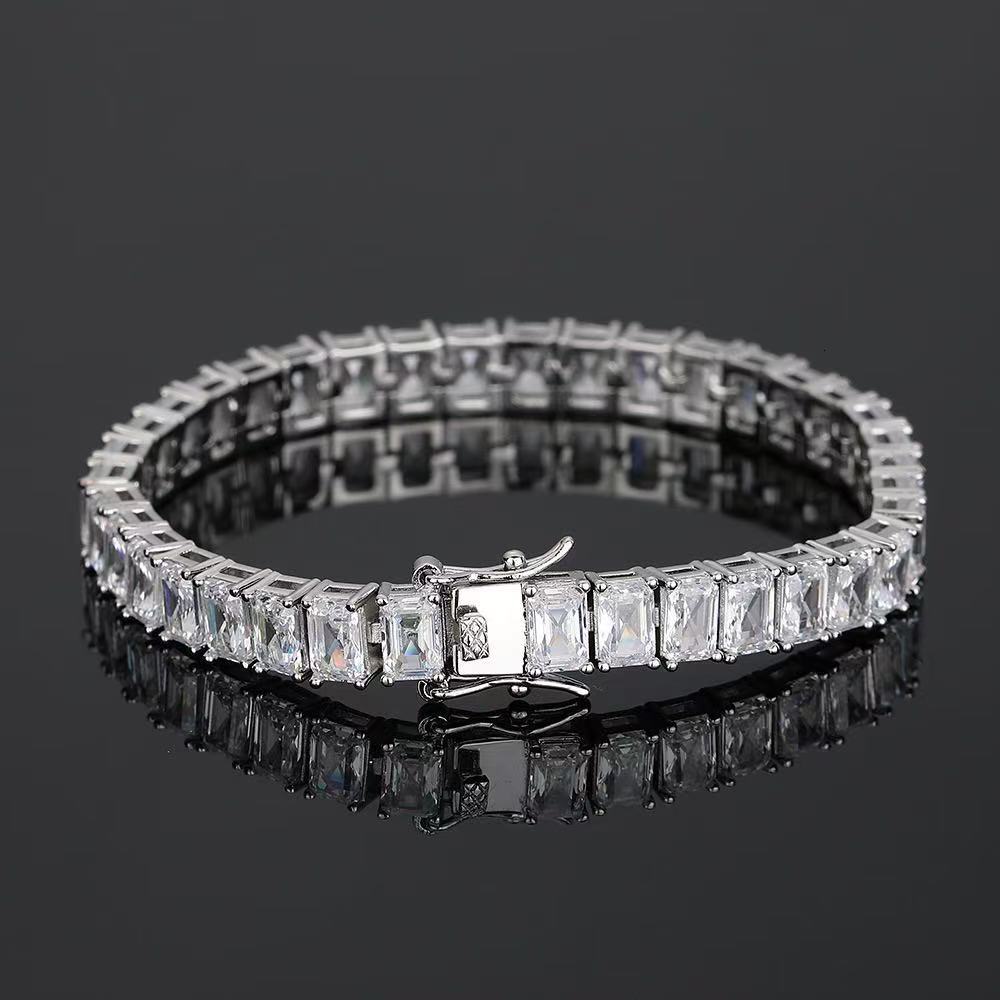 Bracelet de Tennis Moissanite coupe Baguette VVS, chaîne glacée pour femmes, Bracelet en argent Sterling 925, promesse de mariage