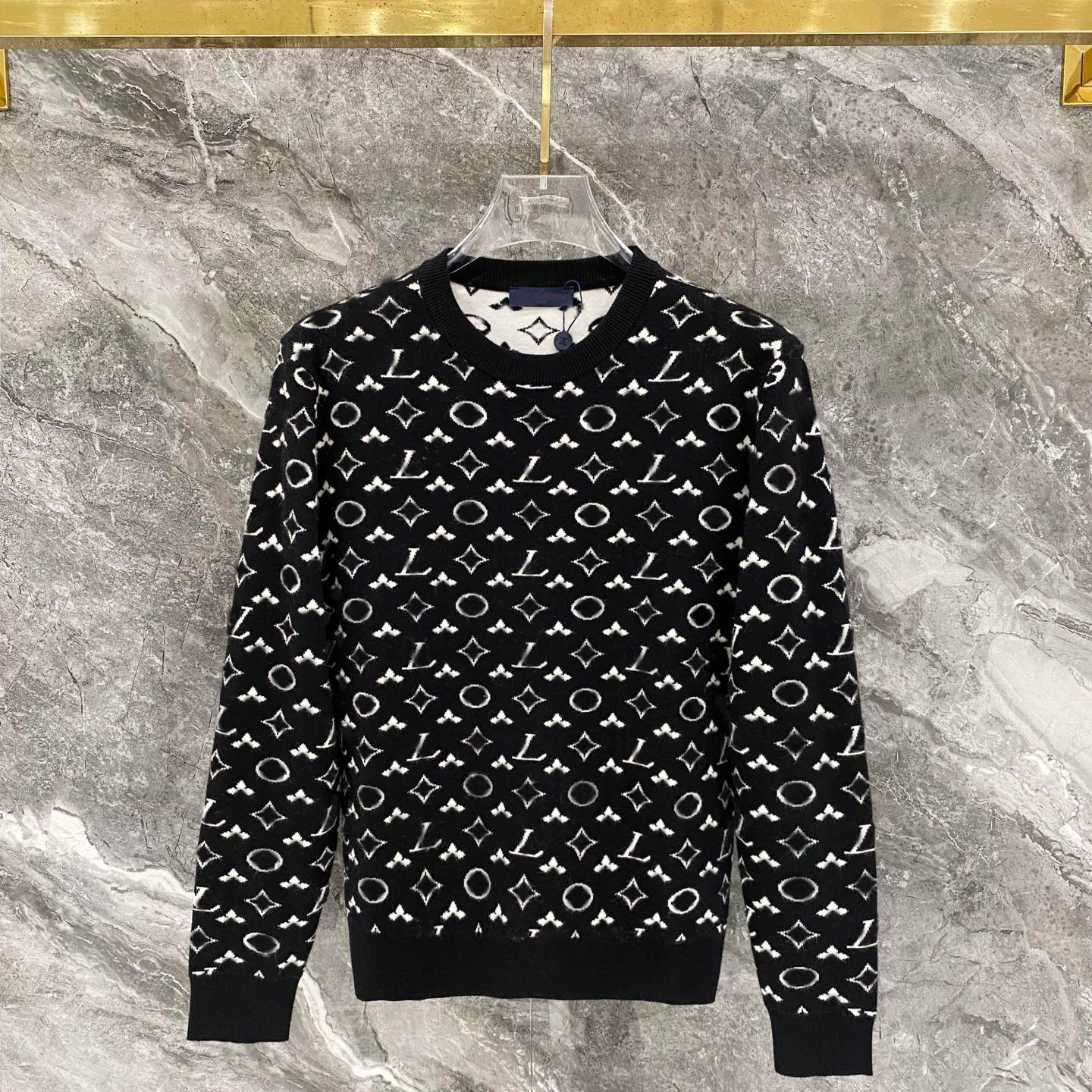 Designer brand clothing, high-quality men's sweaters, versatile sweaters, full width jacquard round neck pullover, long sleeved knitted sweater