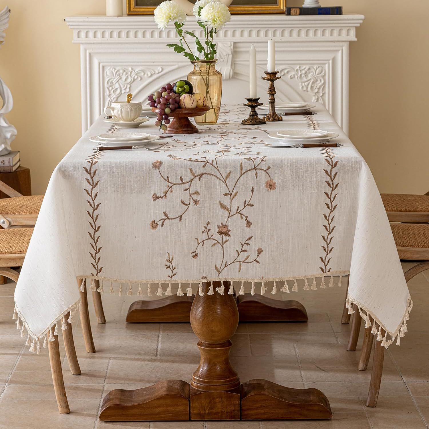 YL-39281 Custom Rectangular Embroidered Cotton Linen Tablecloth Vintage American Style Waterproof Oil Proof and Heat Resistant