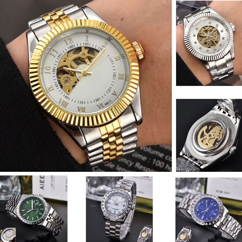 Rolxxxx Men with Box Moissanite Men's Hollow Mechanical Watch Watch High Quality Solid Steel Belt Night Light Waterproof Belt Box