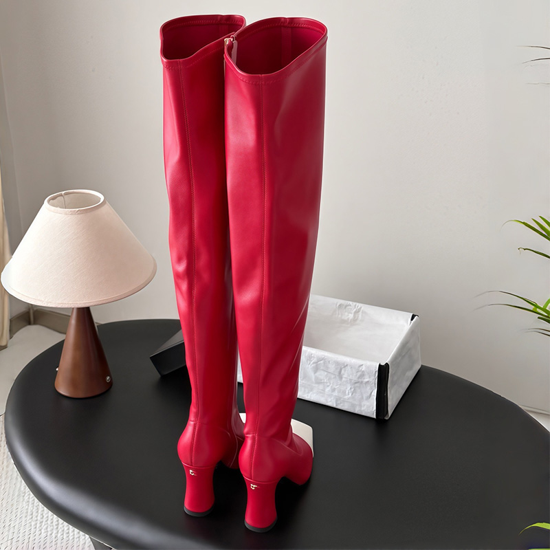 Fashion Boot Luxury Designer Womens Black White Pink Leather Patent Over Knee Square Toe Heel Dress Footwear Quality Comfort Modern Stylish Trendy P