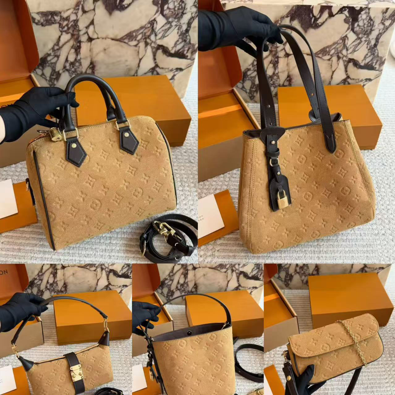 Designer Bag New suede model designer casual classic denim printed leather vintage women's bag, new fashionable Boston bag, shoulder bag, multi