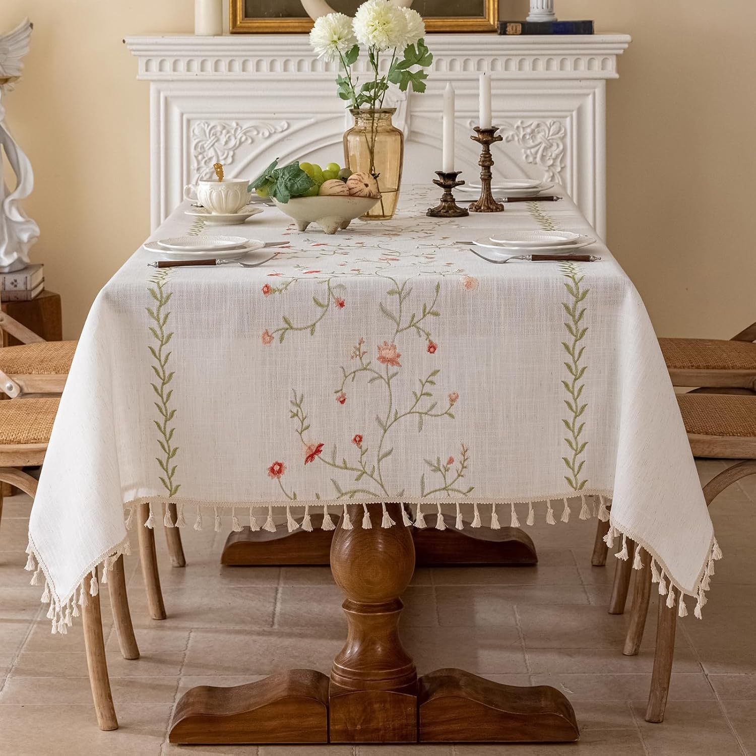 YL-39282 Custom Rectangular Embroidered Cotton Linen Tablecloth Vintage American Style Waterproof Oil Proof and Heat Resistant