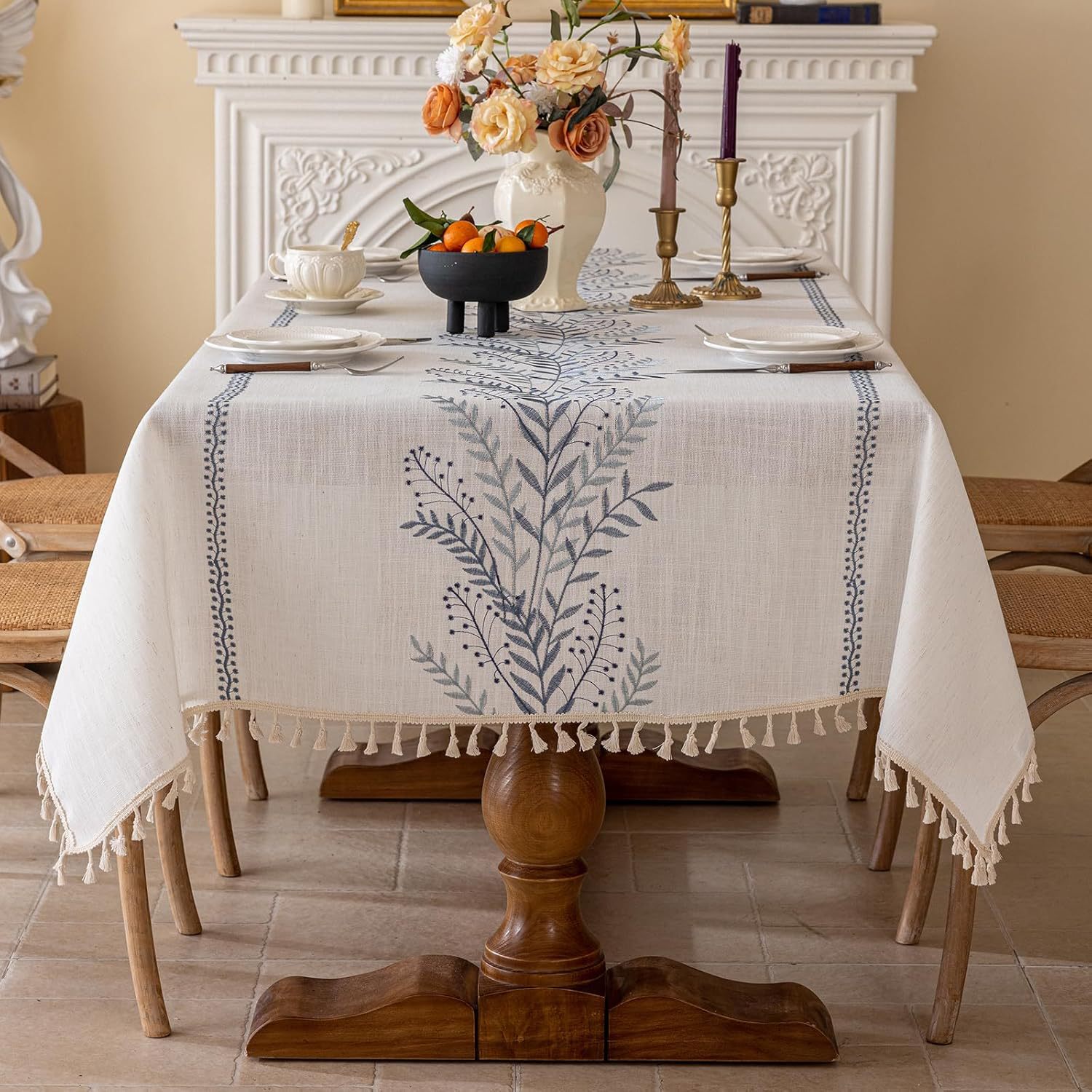 Nappe en coton et lin brodée rectangulaire personnalisée, style américain vintage, imperméable, résistante à l'huile et à la chaleur, YL-39277
