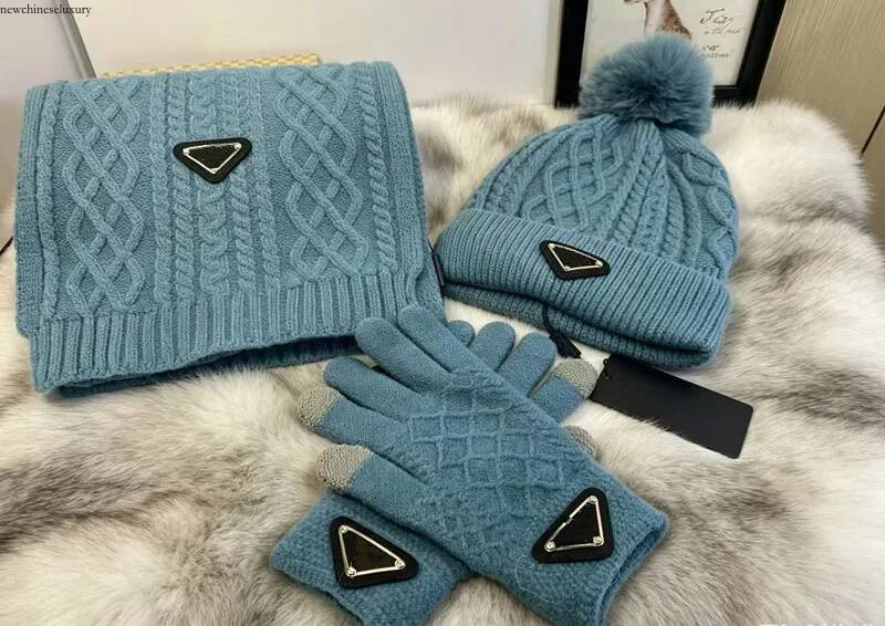 Outdoor Wool Knitted Scarf Hat with Pompoms Gloves 3 in 1 Set for Men and Women Long Warm Designer Winter Accessories