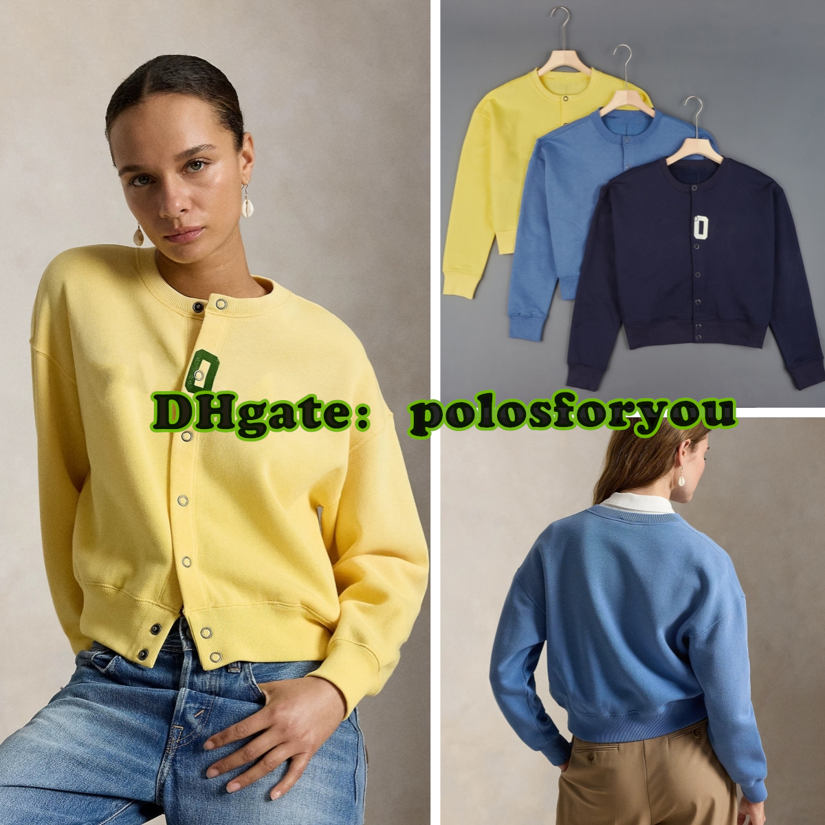 sweater women polo sweaters Sweater Women's winter knitwear Vintage letters design round neck snap on casual short sleeved women