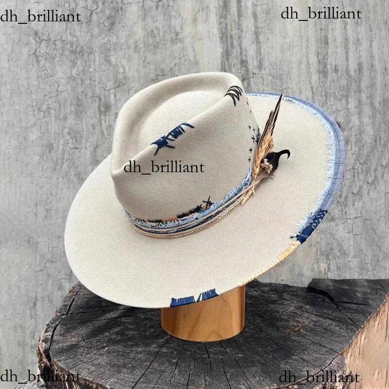 Chapeau Fedora 100 laine de Style occidental, ruban tressé, garniture en plumes, casquette de Jazz feutrée pour l'automne et l'hiver, tendance 26