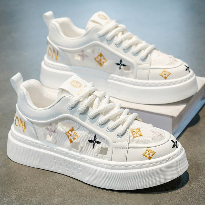 Trendy Casual Men Shoes 2025 New Design Shell Toe Embroidery Print Color Block Plimsolls Thick Sole Fashion Men Shoes