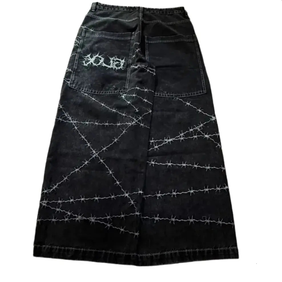 Men Jeans Jeans Y2k High Hip Hop Loose Wide Leg Casual Mens Pants Street Wear Printed Gothic Style trousers Trousers Denim
