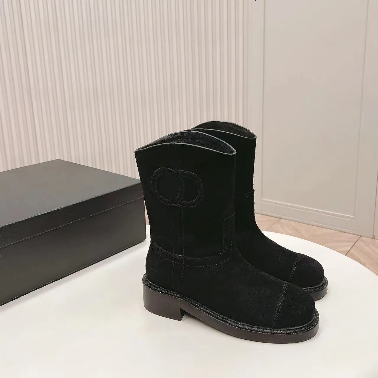 Brown Boot Designer Luxury Womens Suede Long Round Toe Low Heel Fashion Casual Footwear Quality Comfort Modern Stylish Trendy Winter Outdoor Office