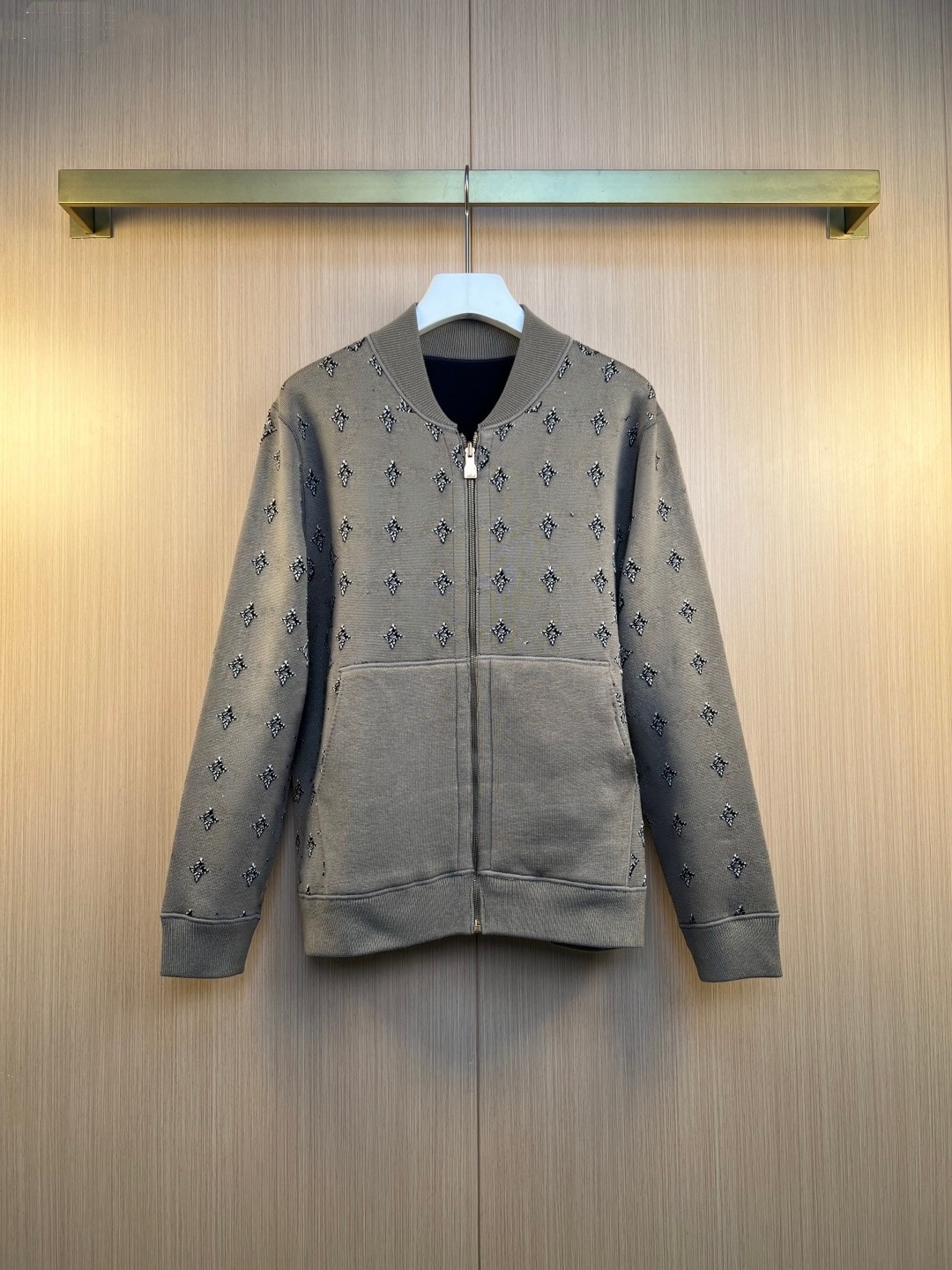 2026 Mens jacket Designer Luxury Men Reversible Knit Bomber Jacket Full Monogram Jacquard Zip Up Baseball Collar Casual Knitted Outerwear For Autumn