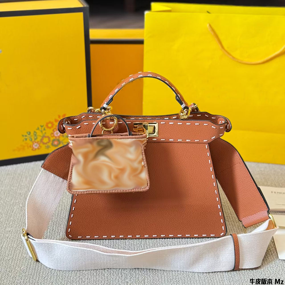 12A Handmade Genuine Leather Women's Brown Handbag 28cm Genuine Leather Copy Crocodile Bag Handmade Lock Shoulder Bag Top Quality Elegant and C