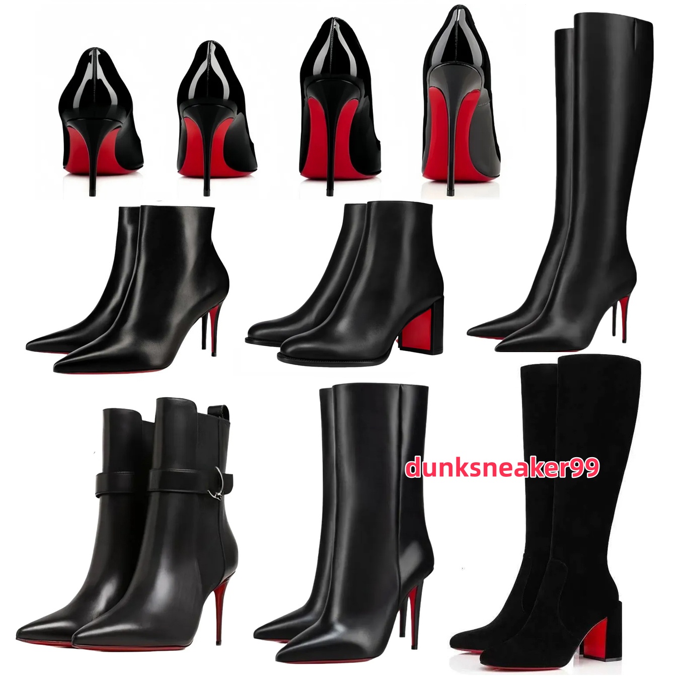 Designer boots Women brand heels women dress shoes Red Shiny Bottom Boots Toe High Heels Stiletto Genuine Leather Woman Boots Pumps 35-42