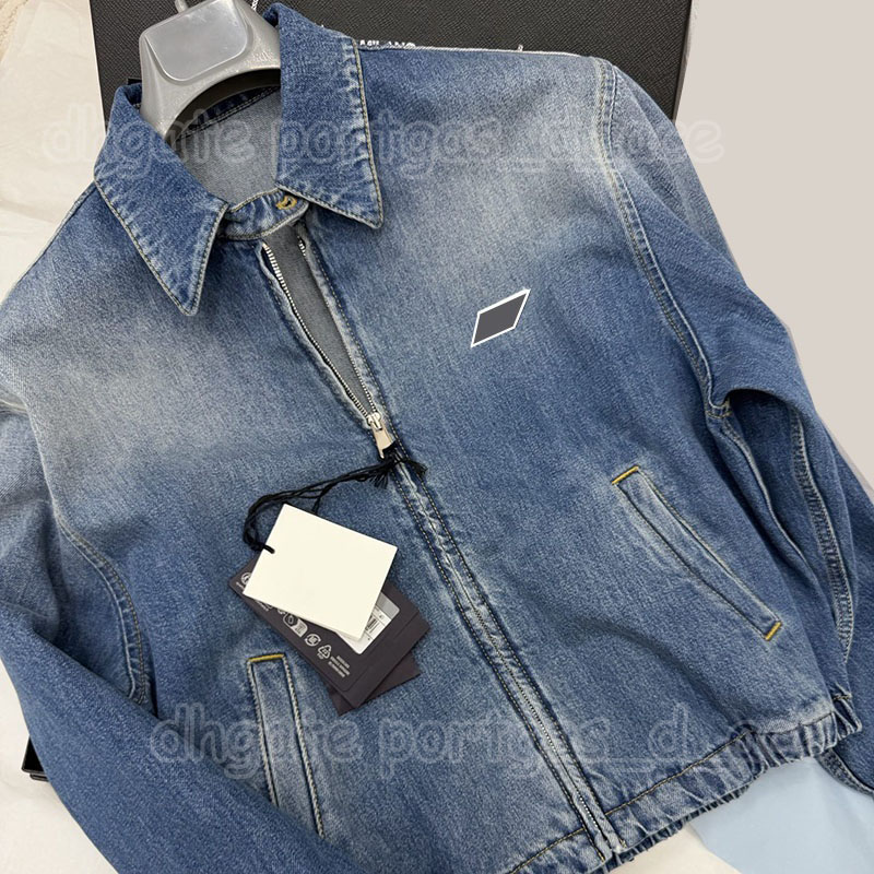 Women Washed Blue Denim Jacket Luxury Long Sleeve Zipper Up Coat Autumn Spring Resort Vacation Street Style Outwear