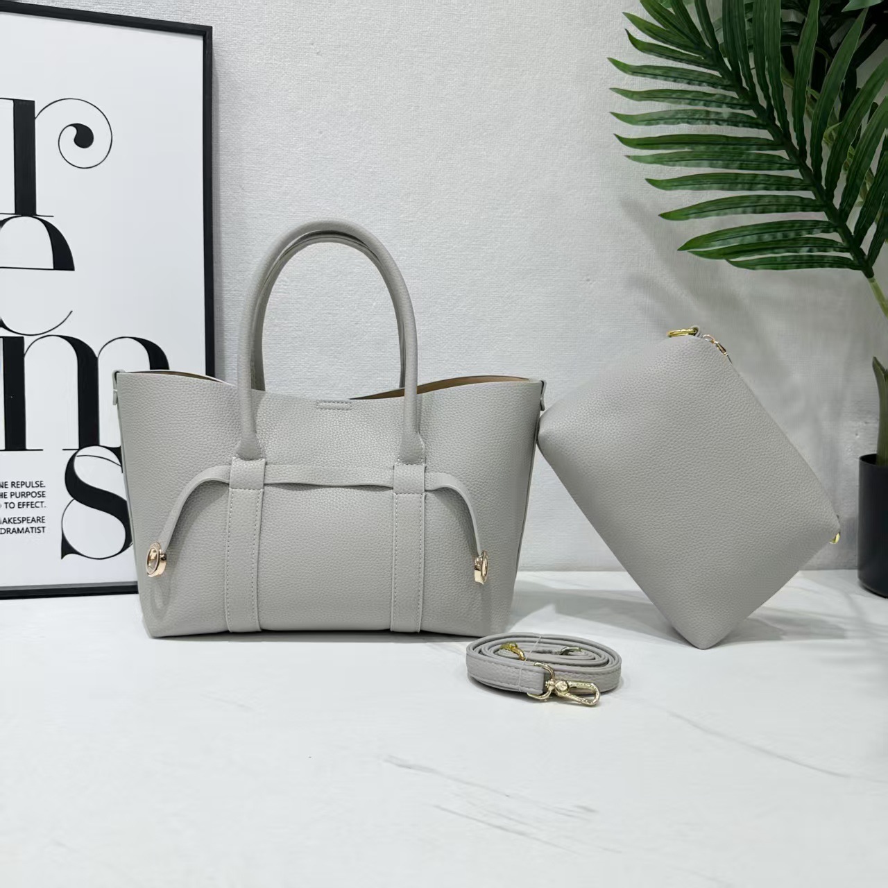 Trendy Pebbled Leather 2 in 1 Tote Bag Large Capacity Top Handle Handbag Detachable Strap Shoulder Bag For Women
