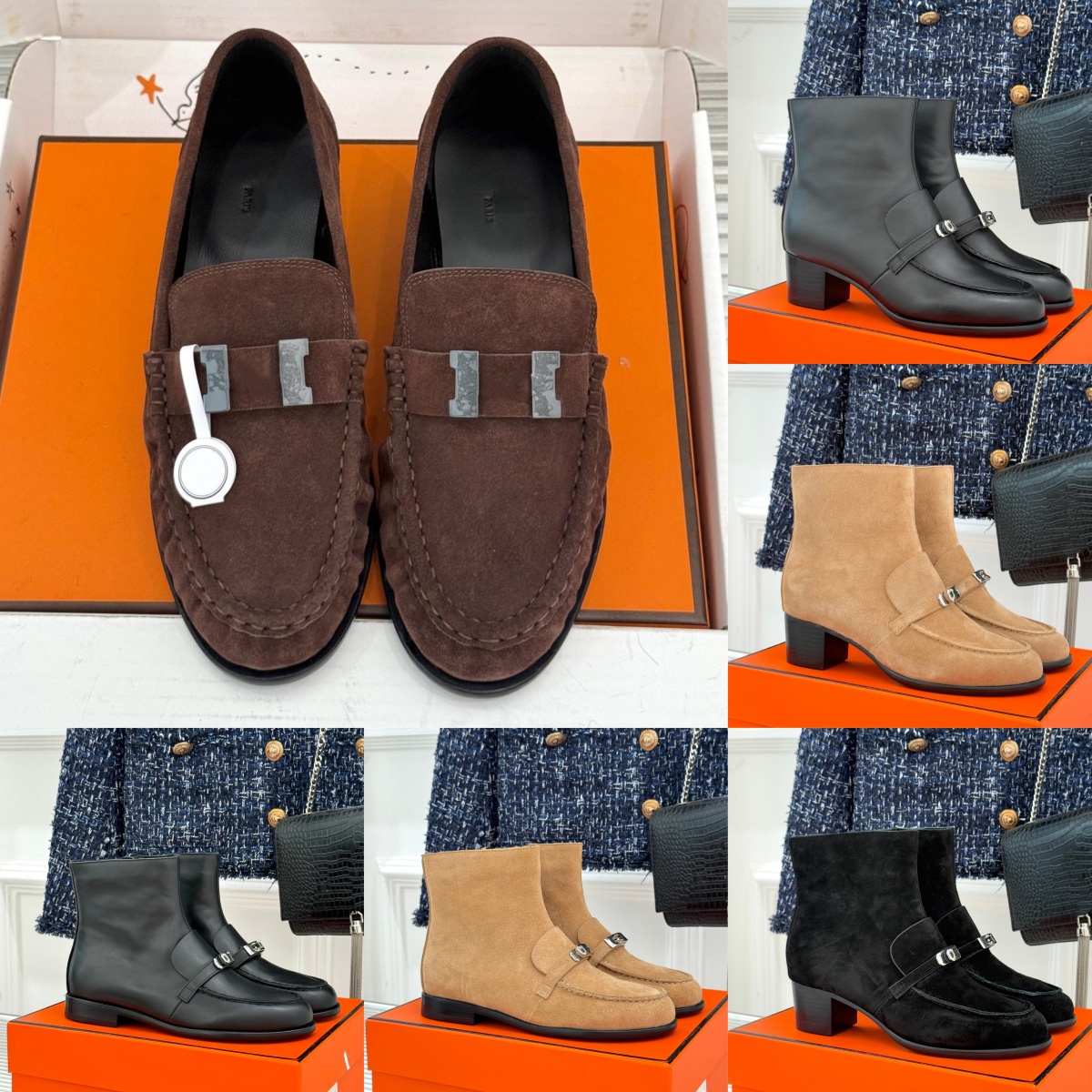 Orange ankle boots designer shoe Womens loafers Luxury dress shoe Pleated leather loafer shoe blazer formal promdress Elegant flat boot Outdoor Walk