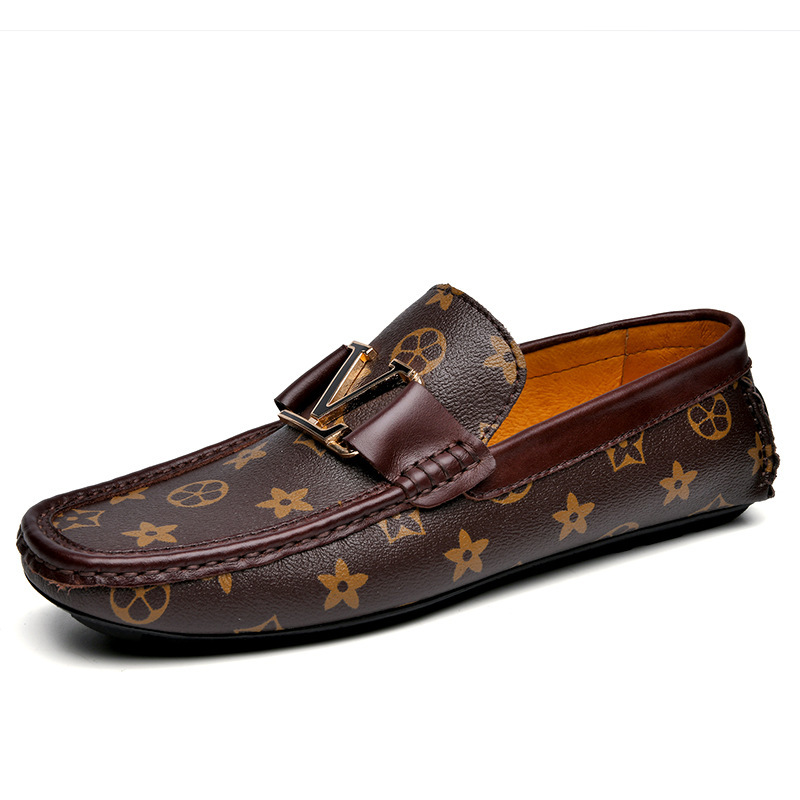 Mens Casual Shoes 2026 New Print Design Trendy Business Leather Shoes Soft Sole Comfortable Slip On Free Shipping Large Size 37-45
