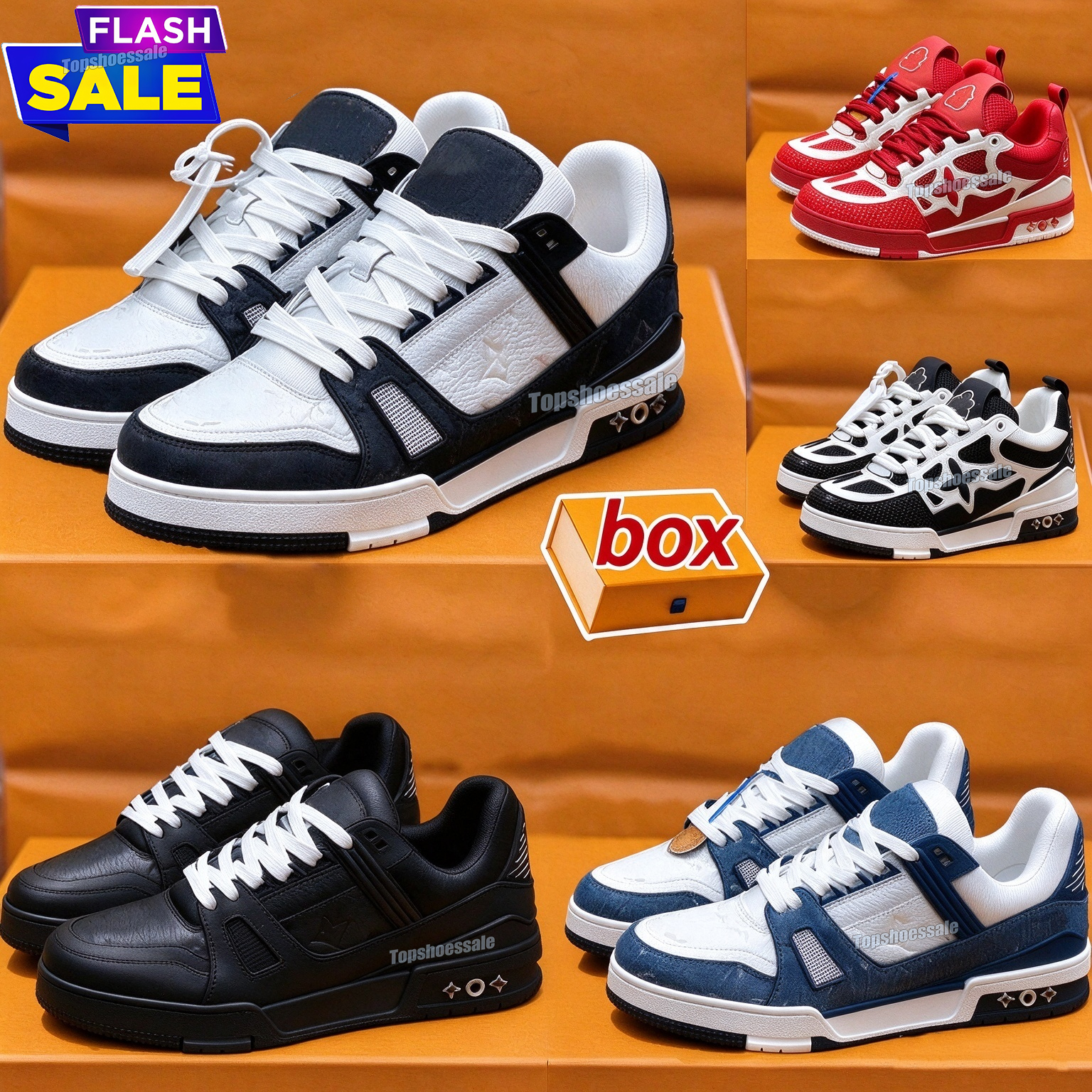 Designer lus skate shoes low trainers skates Vintage Casual Sneaker Cowhide Upper Breathable Insole Non Slip Rubber Outsole Fashion Low Top Sports S
