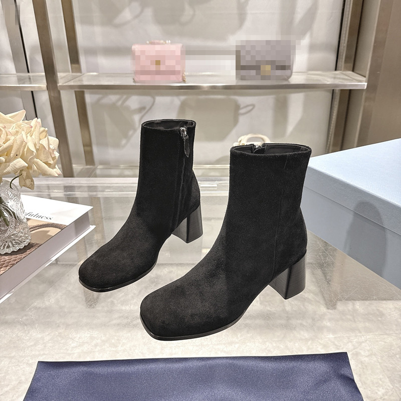 Ankle Boot Designer Luxury Womens New Black Suede Block Heel Round Toe Fashion Casual Winter Footwear Quality Comfort Modern Stylish Trendy Office P