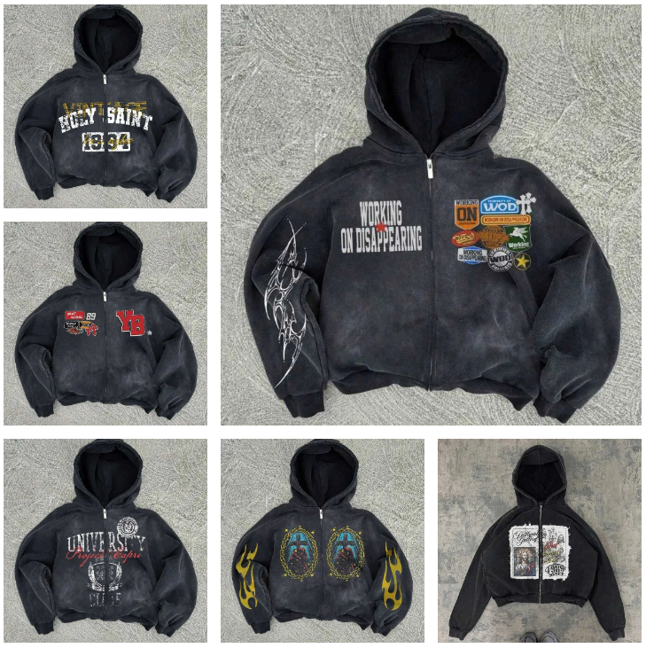 Designer Heren Hoodies hiphop persoonlijkheid patroonprint jas gothic casual zip-up hoodies hoge kwaliteit katoenen sweatshirt streetwear voor dames