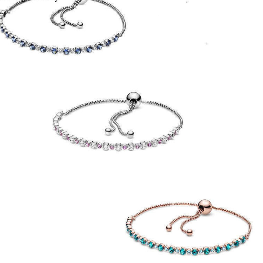 Charm Bracelets 2025 NEW S925 Snake Moments Blue And Clear Sparkle Slider Bracelet Bangle Fit Women 925 Sterling Silver Bead Charm